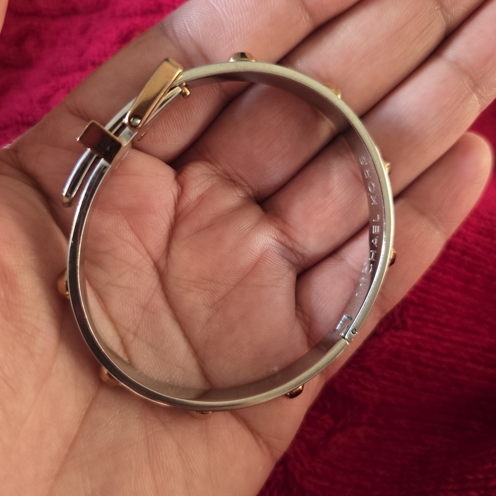 Michael Kors Two-Tone Stud Accent Bangle - Silver & Gold - Picture 5 of 9
